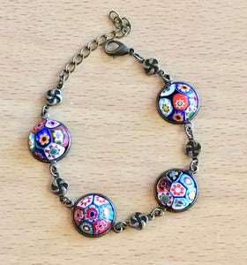 Milifiore-Style Round Glass Cabochon Link Bracelet