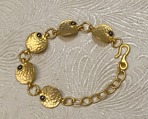 Disc & Chain-Style, 22K Matte Gold Plated Bracelet