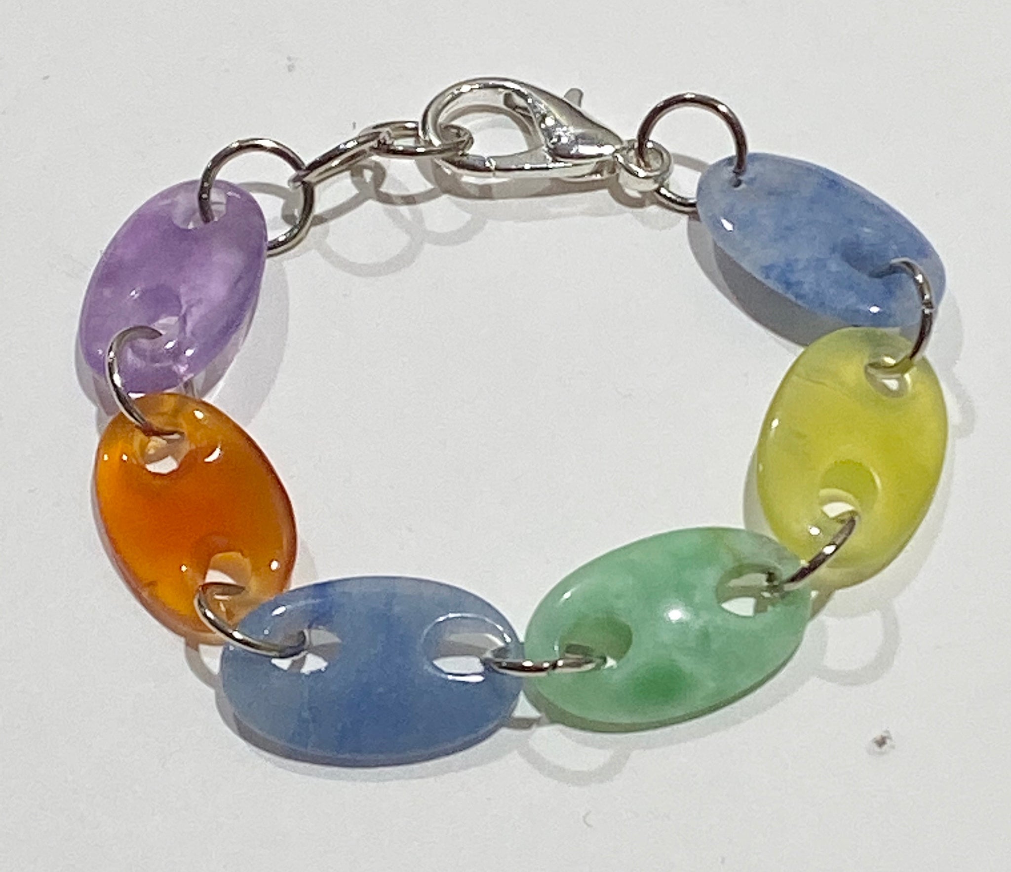 Bold Multi-Color Stone Bracelet & Silver Metal Findings Bracelet