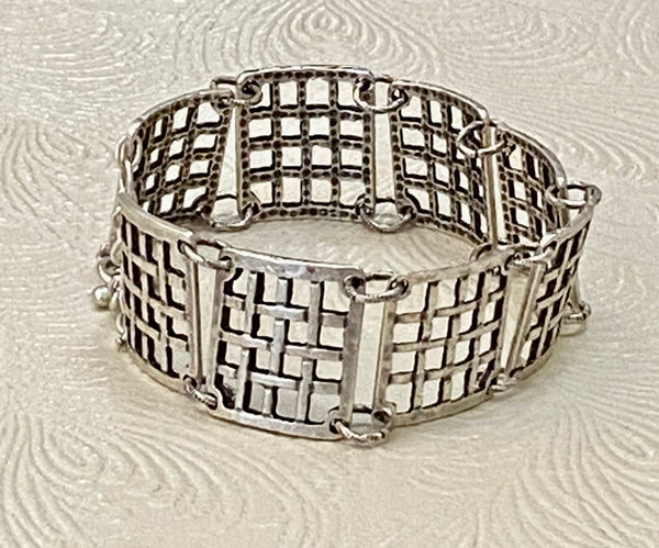 Large Curved Link Matte Sterling Silver Plated Bracelet