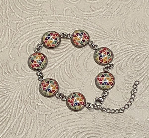 Multi-Color Geometric Design Cabochon Link Bracelet