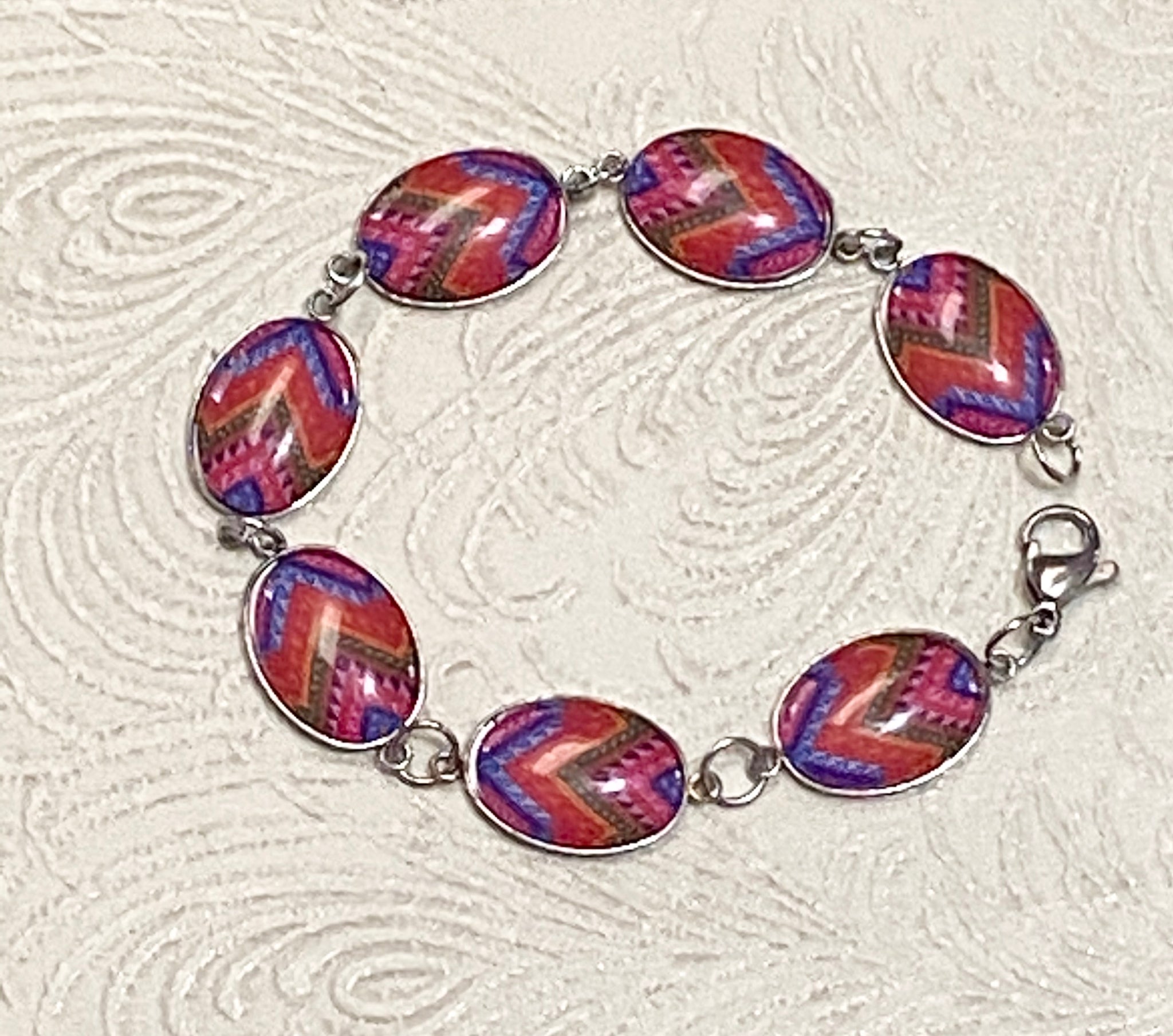 Multi-Colored Boho Design Cabochon Link Bracelet