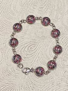 Multi-Colored Cactus Design Cabochon Link Bracelet