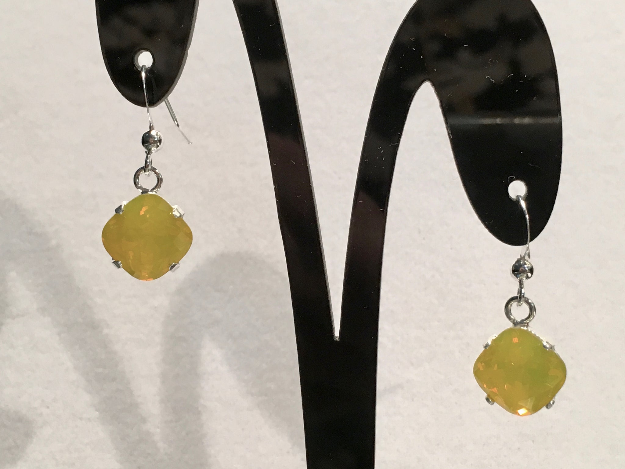 Classic Canary Yellow Opaque Cushion Cut Earrings