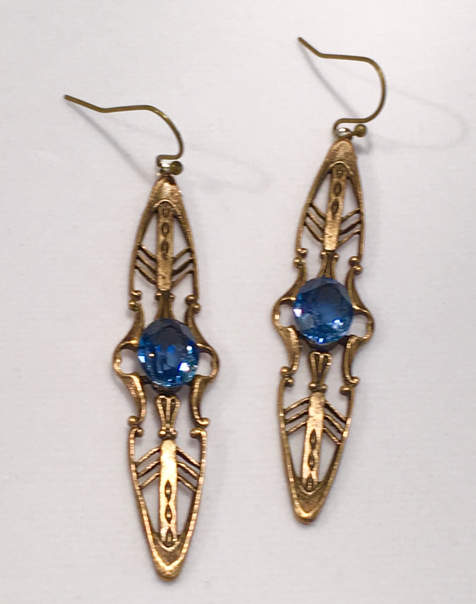 Art Deco Style & Sapphire Color Crystal Earrings