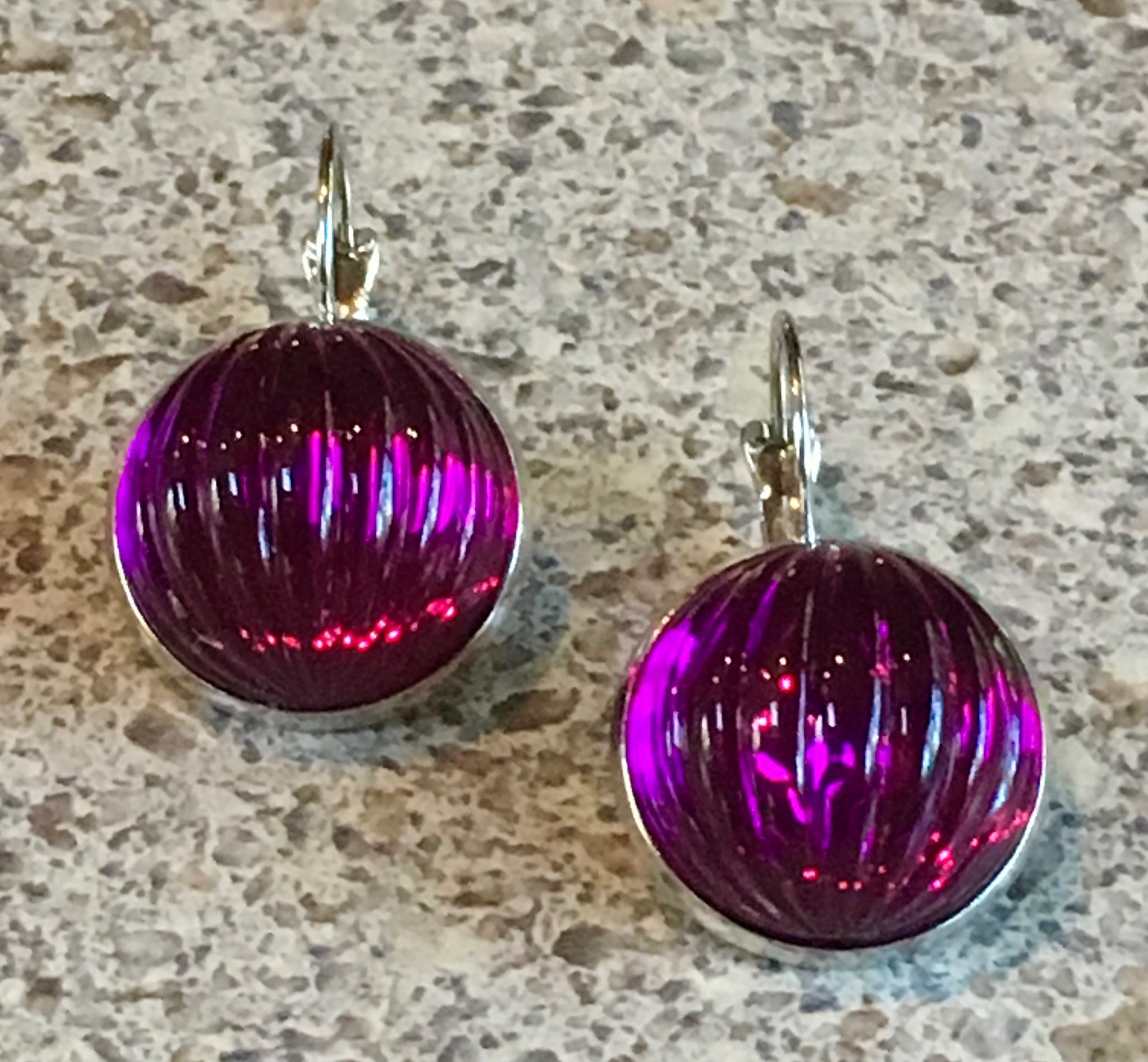 Deep Amethyst-Color Fluted Cabochon Earrings