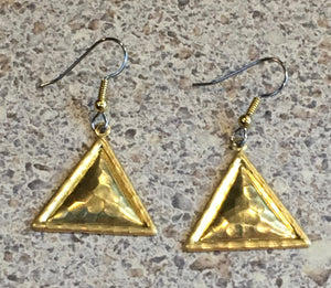 Hammered Convex Brass Triangle Earrings