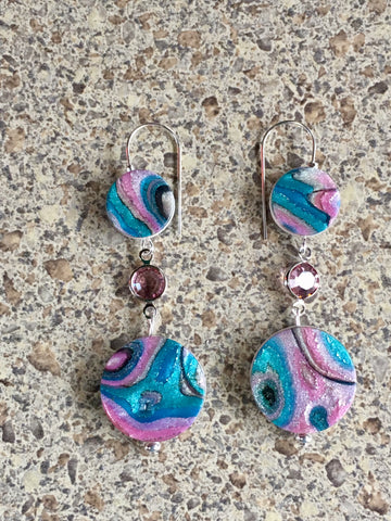 Swirls of Pink & Turquoise with Swarovski Crystal Earrings