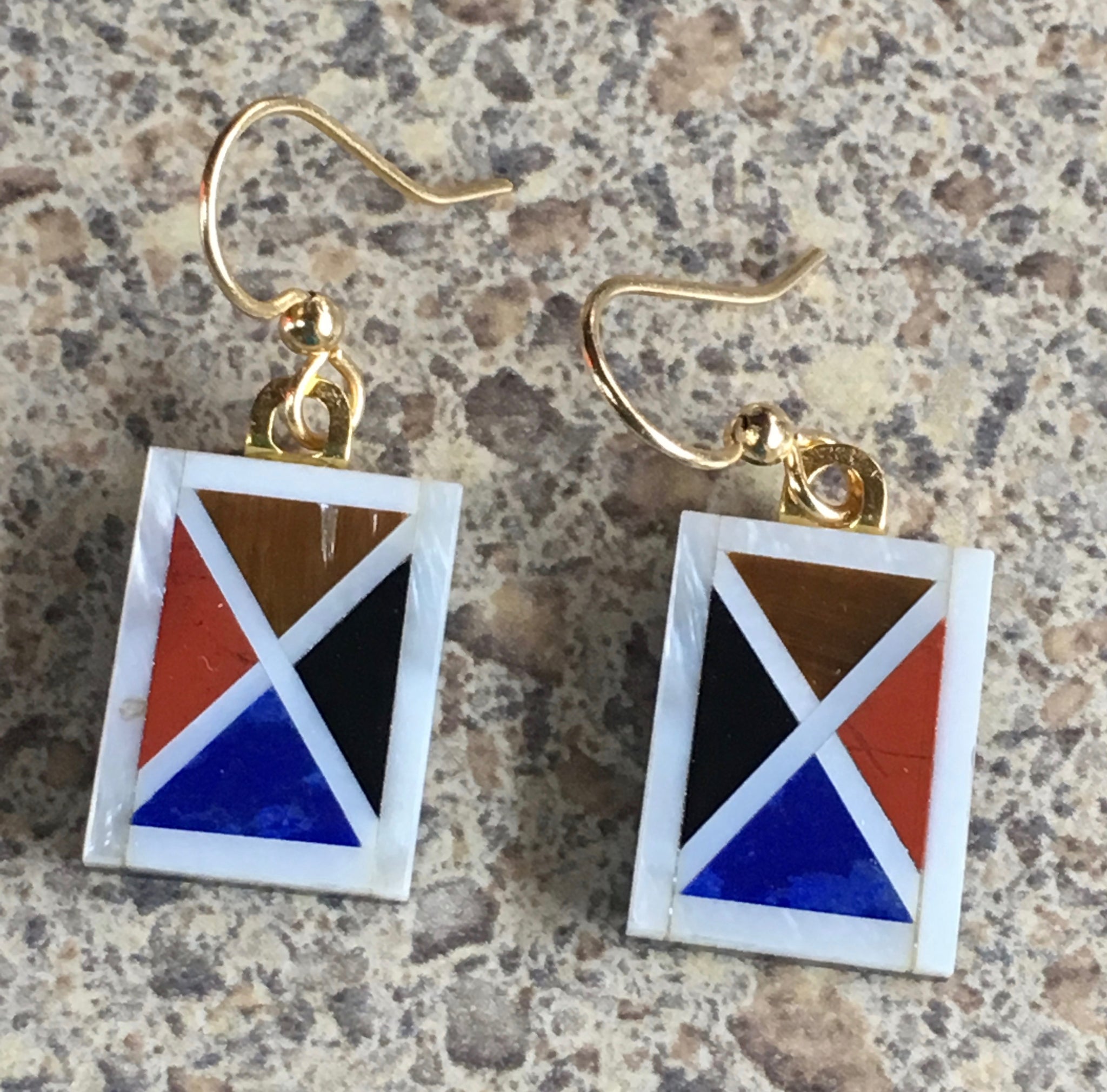 Inlaid Tiles of Semi-Precious Gems Rectangle Earrings