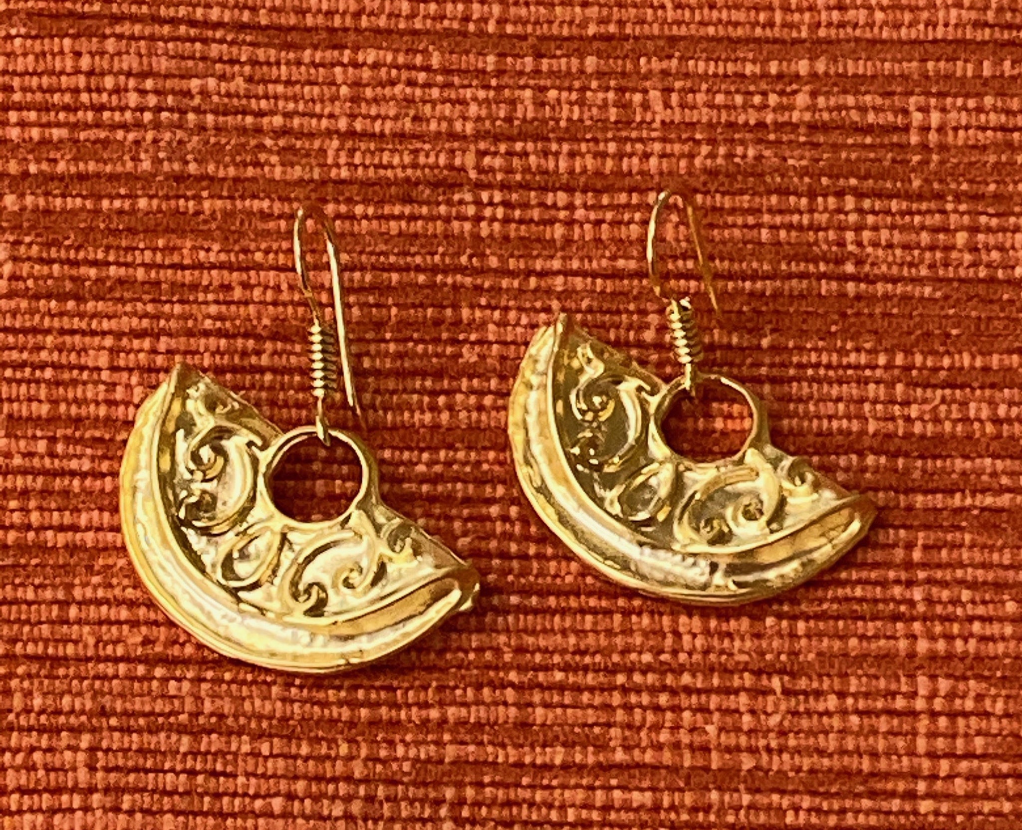 Tribal Folded Half-Circle, 22K Matte Gold Plated Earrings