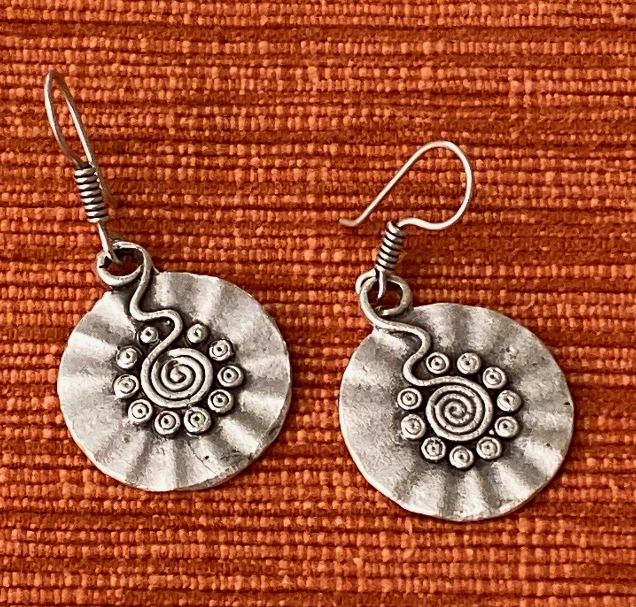 Spiral Wavy Disc, Matte Silver Plated Earrings