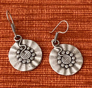 Spiral Wavy Disc, Matte Silver Plated Earrings