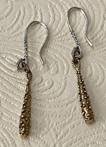 Artisan hand-forged, two-tone, Long Dotted Teardrop Earrings