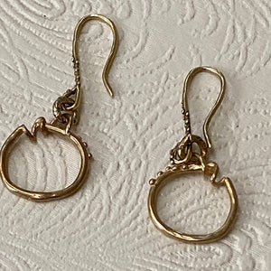 Artisan hand-forged gold/bronze, Rustic Circle Earrings