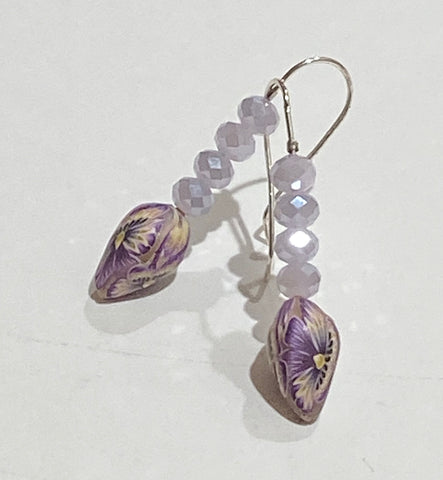 Lavender Faceted Crystal Beads & Purple Clay Earrings