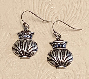 Art Deco Antique Silver Ginger Jar-Style Charm, Swarovski Crystals Earrings