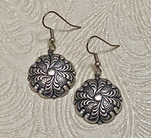 Embossed Feather Motif Antiqued Silver-Plate Charm Earrings