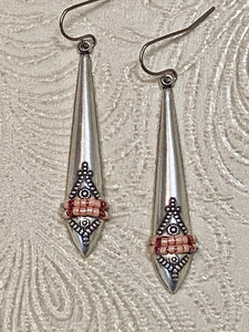 Long Antiqued Silver-Plate Drop with Seed Bead Detail Earrings