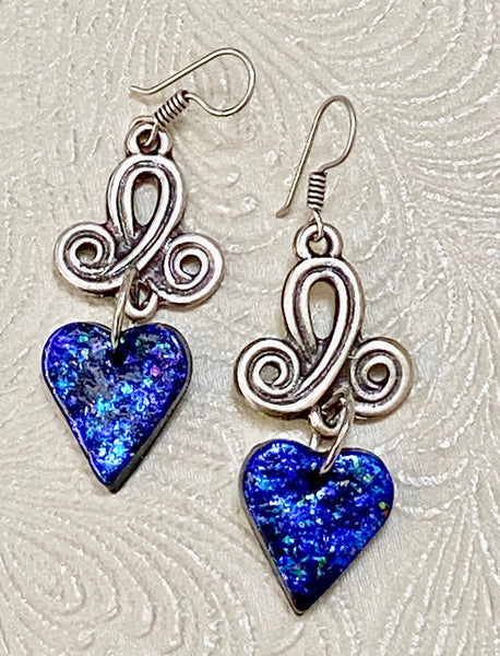 Boho & Wild Iridiscent Blue Clay & Antique Sterling Silver-Plated Earrings