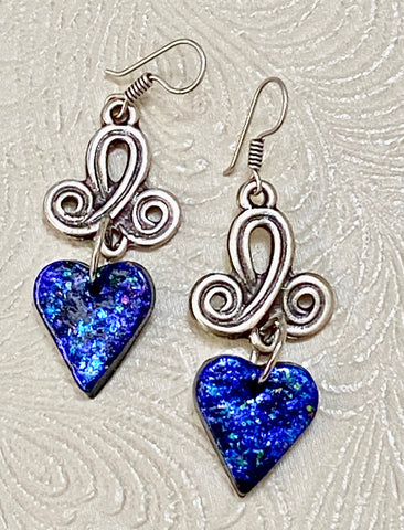 Boho & Wild Iridiscent Blue Clay & Antique Sterling Silver-Plated Earrings