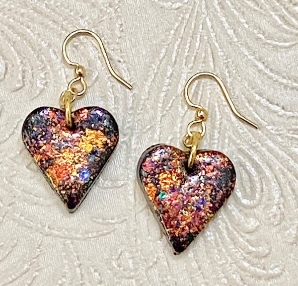 Holographic Iridescent Multi-Color Clay Heart Earrings