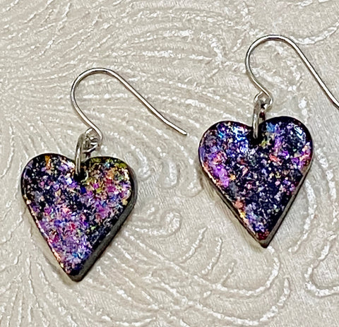 Holographic Iridescent Purple Clay Heart Earrings