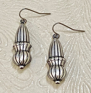 Detailed Antique Silver-Plated Puffed Charm Earrings