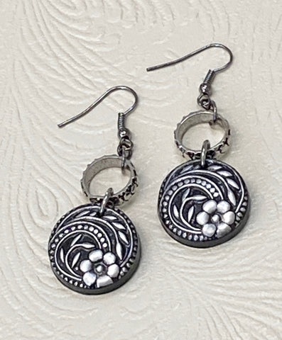 BoHo Blooming Flower in Silver Earrings