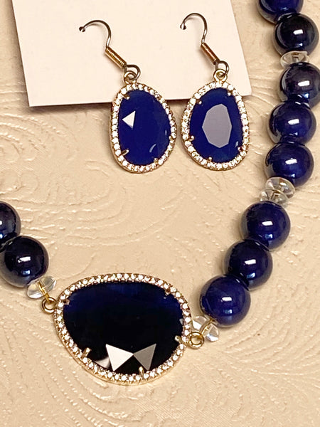 Simple & Bold Royal Blue Royal Necklace & Earring Set