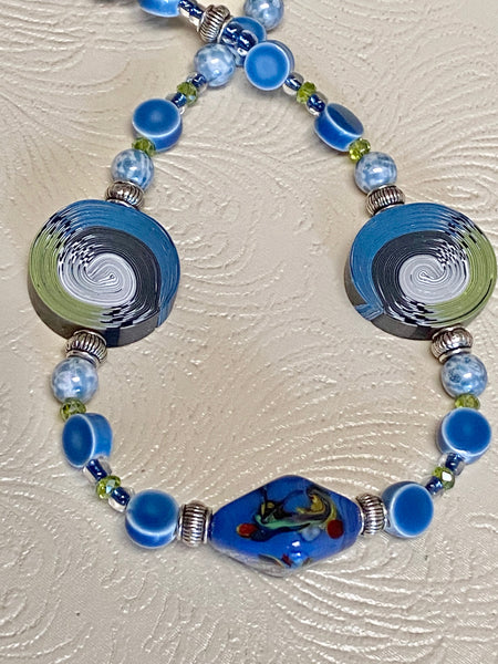 Spin-a-Disc in Blue & Green Necklace & Earring Set