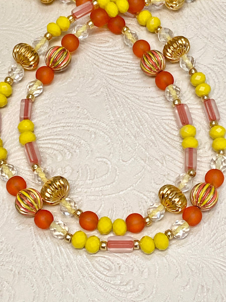 Sunshine & Joy! Yellow, Orange & Gold Bead Double Strand Necklace & Earring Set