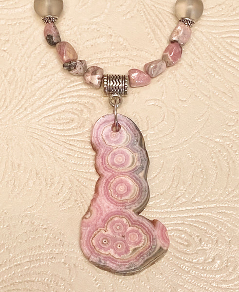 Sublte Natural Pink & Gray Stone and Antique Silver Necklace & Earring Set