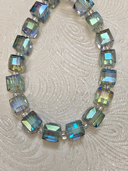 Elegant Cube Faceted Iridescent Crystal Fancy Necklace