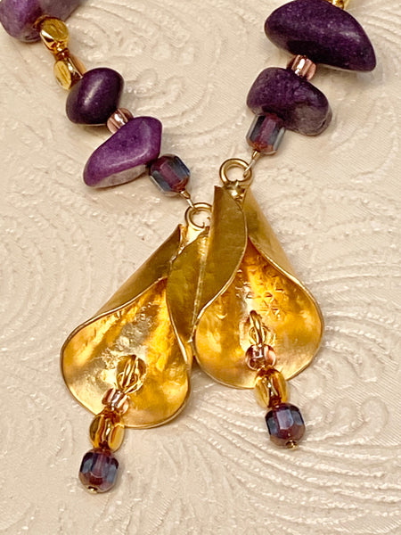 Statement Purple Nugget & Gold Plated Necklace & Earring Set