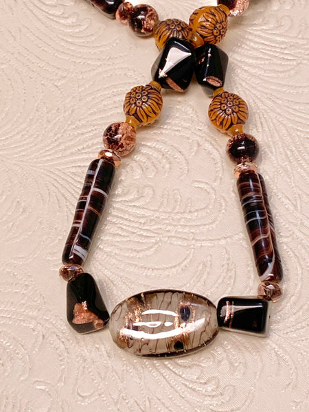 Animal Print Complement in Black & Copper Beaded Necklace