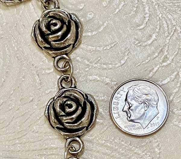 Bunches of Roses in Antique Silver Link Bracelet