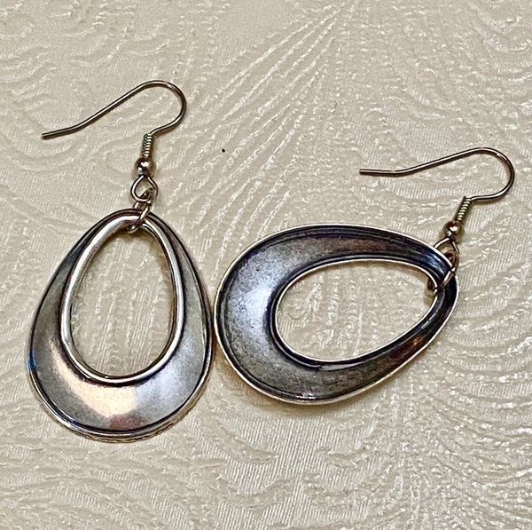 Teardrop Shape Antique Silver-Plate Earrings