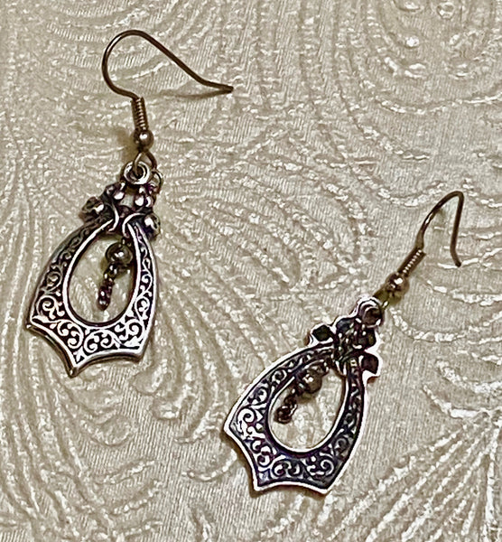 Art Nouveau Style Vines & Flowers Motif Antiqued Silver-Plate Earrings