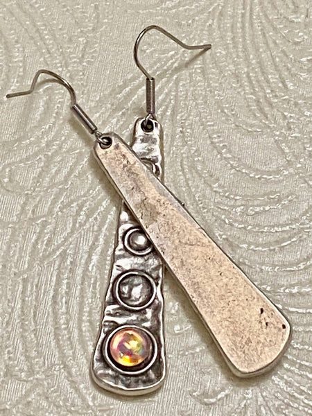 Rustic Mykonos Pendant Antique Silver-Plate with Iridescent Cabochon Earrings