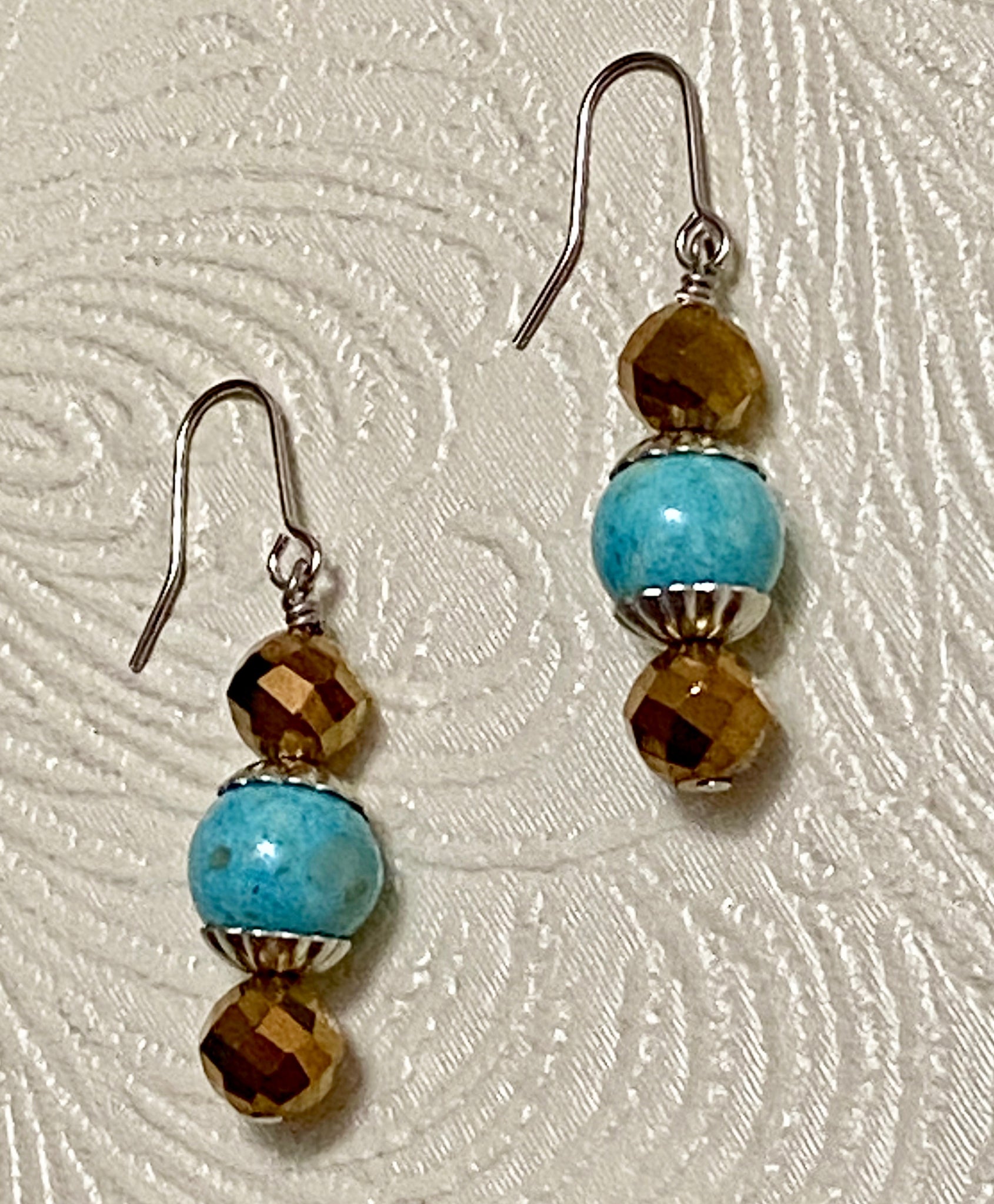 Turquoise and Bronze Bead Earrings