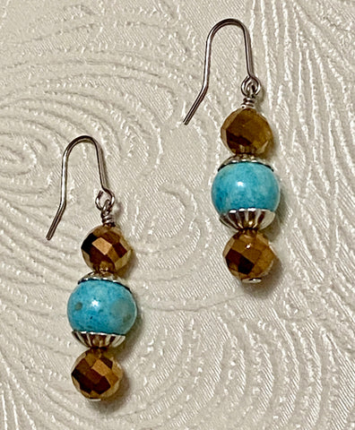 Turquoise and Bronze Bead Earrings