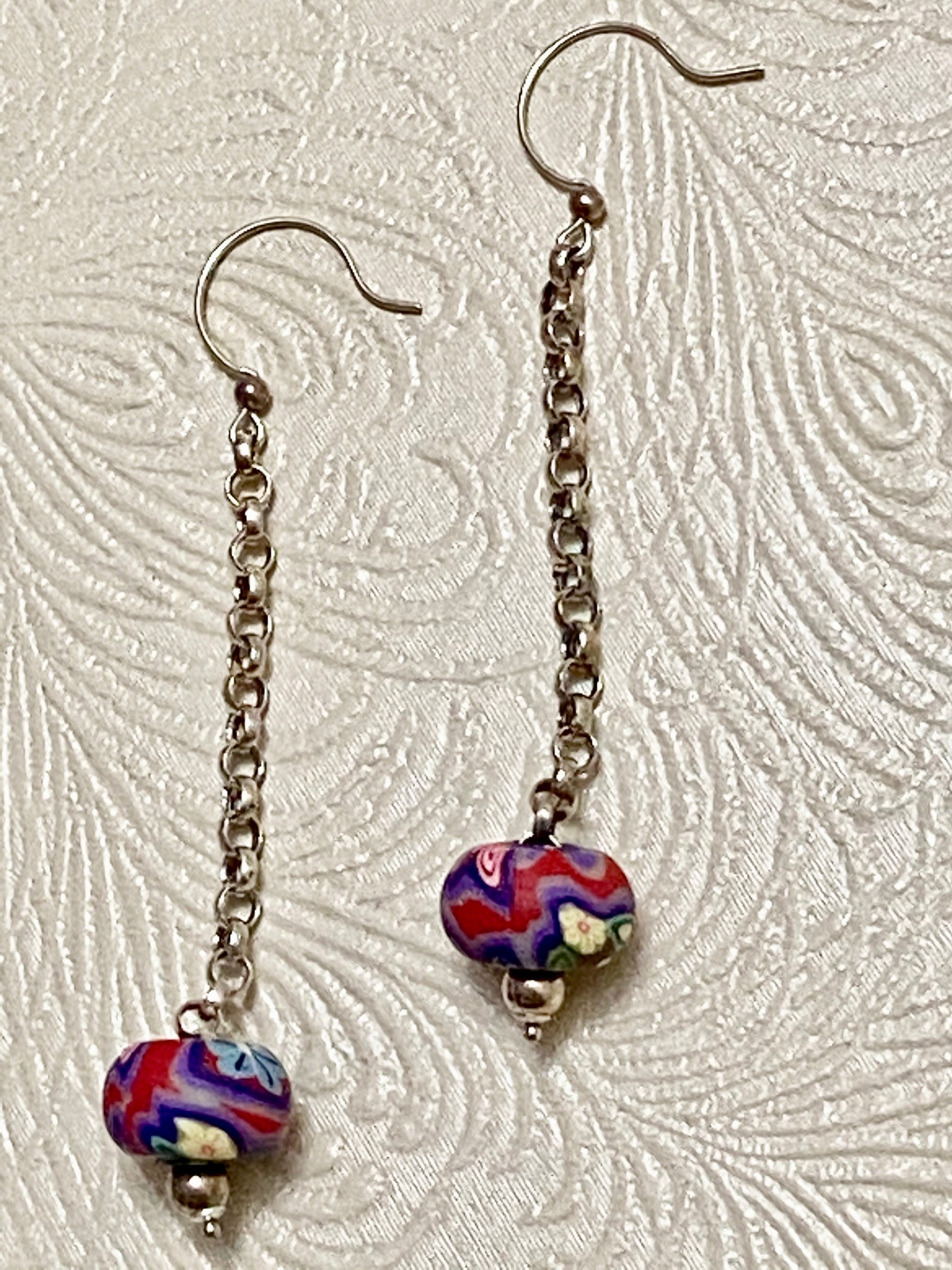 Red Bead Swinging-On-A-Chain Earrings