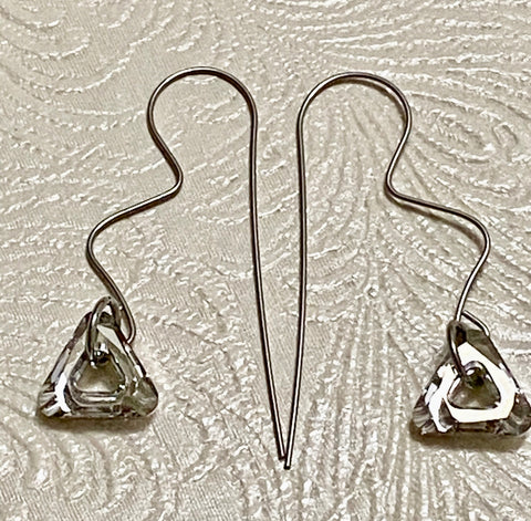 Swarovski Cosmic Triangle Ring in Crystal Silver Shade Earrings