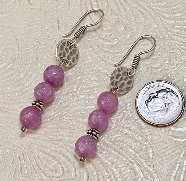 Lavender Violet Jade and Hammered Matte Sterling Silver-Plated Necklace & Earrings