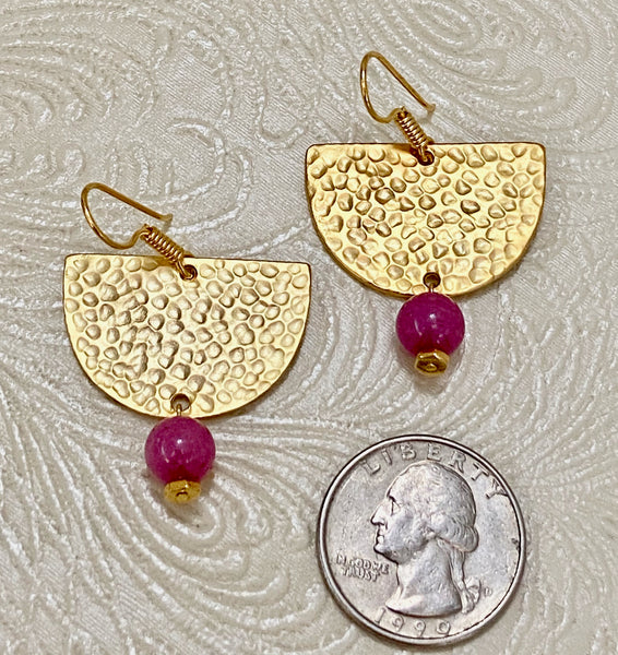 Violet Raspberry Jade and Hammered Matte 22K Gold-Plated Necklace & Earrings