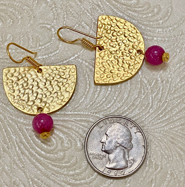 Violet Raspberry Jade and Hammered Matte 22K Gold-Plated Necklace & Earrings