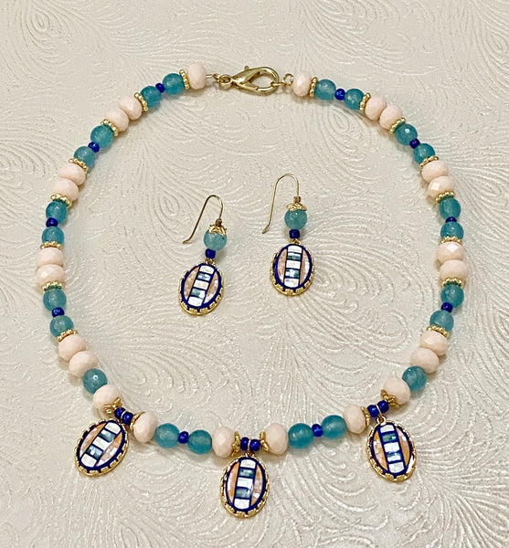 Elaborate Multi-Color Bead and Pendant Necklace & Earrings