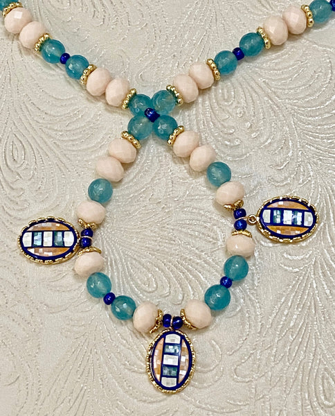 Elaborate Multi-Color Bead and Pendant Necklace & Earrings