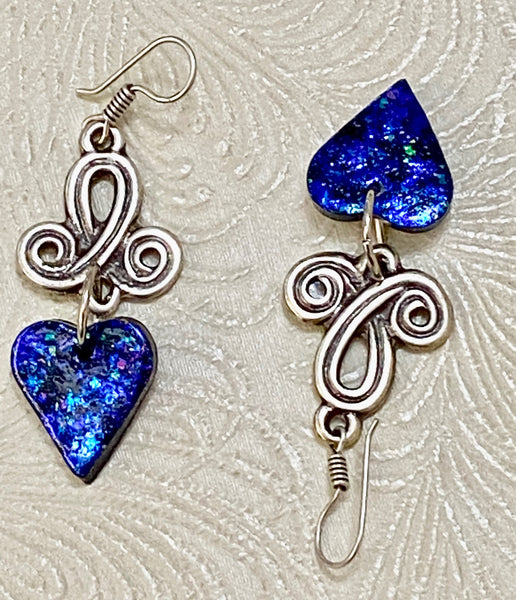 Boho & Wild Iridiscent Blue Clay & Antique Sterling Silver-Plated Earrings