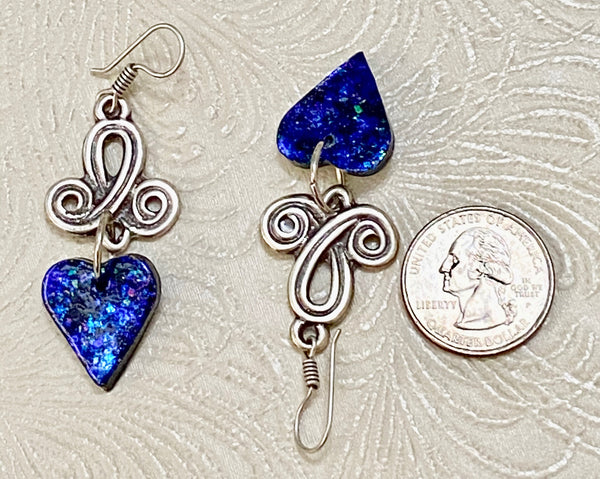 Boho & Wild Iridiscent Blue Clay & Antique Sterling Silver-Plated Earrings